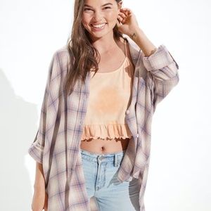 NWT American Eagle Women Pink Oversized Button Up Beach Shirt
